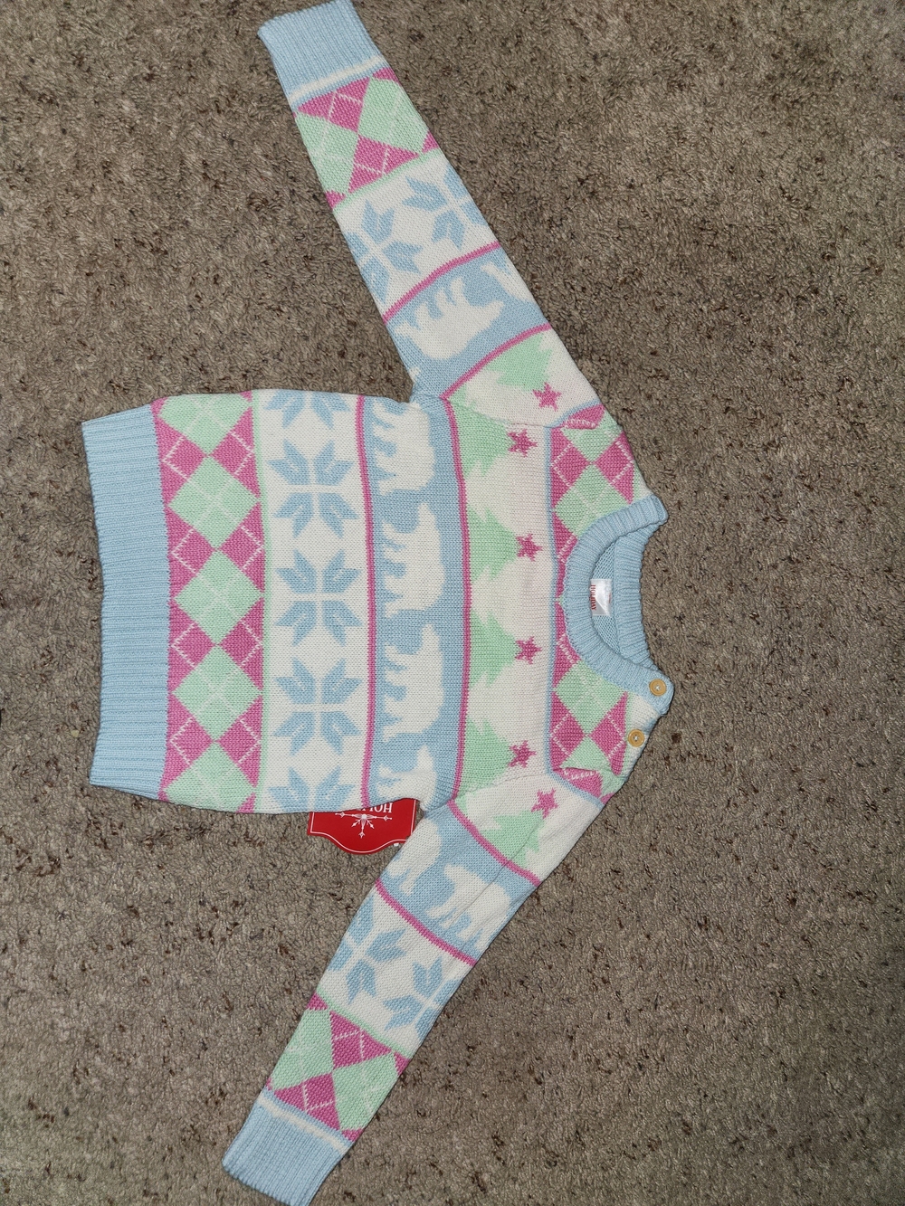 Holiday Time Girls' Pastel Fair Isle Sweater in Light Blue, Pink & Mint Size 3T